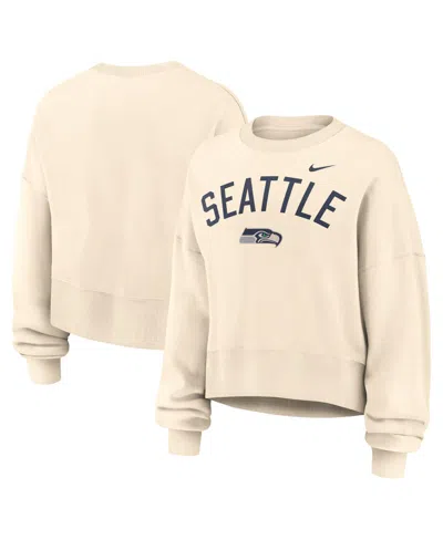Nike Women's Natural Seattle Seahawks Oversized High Hip Legacy Arch Phoenix Fleece Sweatshirt In Neutral