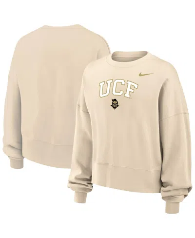 Nike Women's Natural Ucf Knights Phoenix Fleece Oversized Cropped Sweatshirt In Neutral