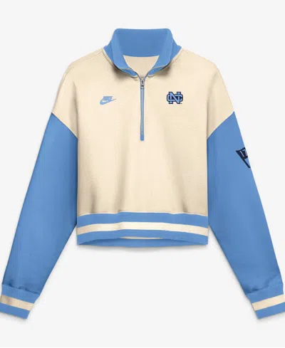Nike Women's Natural/carolina Blue North Carolina Tar Heels Oversized Legacy Color Block Cropped Quarter- In Natural,carolina Blue