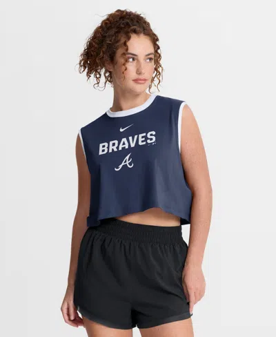 Nike Women's Navy Atlanta Braves Primetime Loose Dri-fit Cropped Tank Top In Multi