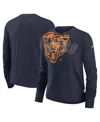 Nike Women's Navy Chicago Bears Layered Logo Cropped Long Sleeve Fashion T-shirt In Navy