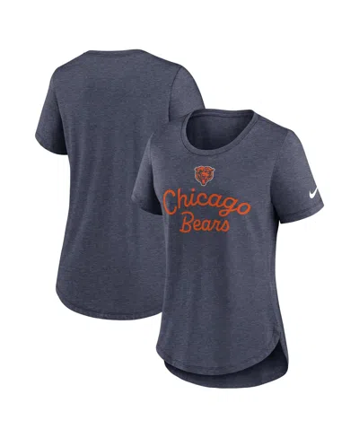 Nike Women's Navy Chicago Bears Script Tri-blend T-shirt In Blue