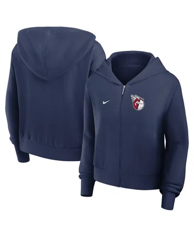 Nike Navy Cleveland Guardians Cropped Chill Full-zip Hoodie In Blue