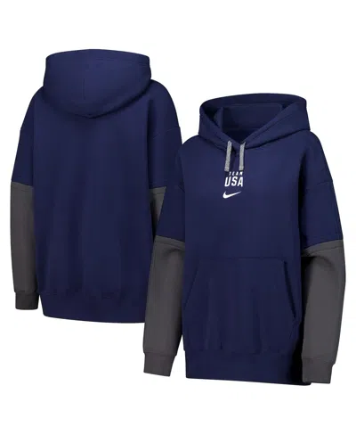Nike Women's Navy Color Block Essential Pullover Hoodie In Blue