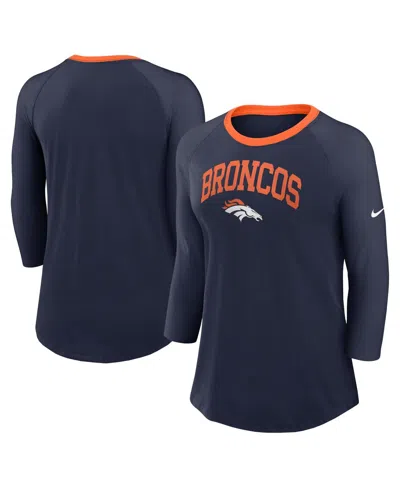 Nike Women's Navy Denver Broncos Raglan 3/4 Sleeve T-shirt