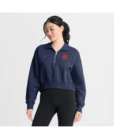 Nike Women's Navy Detroit Tigers Primetime Phoenix Fleece Half-zip Sweatshirt In Blue