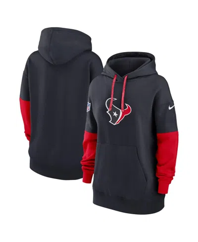 NIKE WOMEN'S NAVY HOUSTON TEXANS 2024 SIDELINE ESSENTIAL FLEECE PULLOVER HOODIE