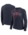 Nike Women's Navy Houston Texans Layered Logo Cropped Long Sleeve Fashion T-shirt