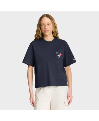 NIKE WOMEN'S NAVY HOUSTON TEXANS REWIND POCKET BOXY T-SHIRT