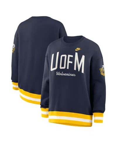 Nike Women's Navy Michigan Wolverines Oversized Legacy Arch Phoenix Sweatshirt In Navy,maize