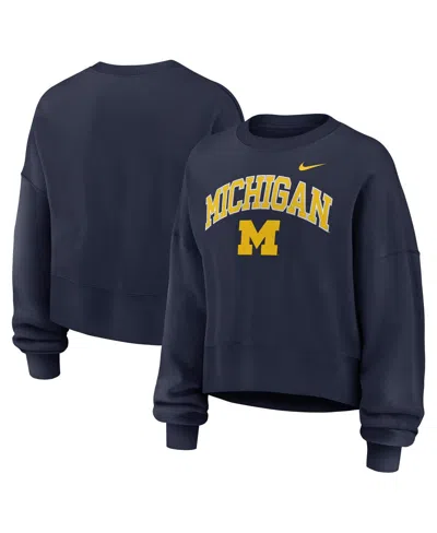 Nike Women's Navy Michigan Wolverines Oversized Phoenix Arch Pullover Sweatshirt In Blue