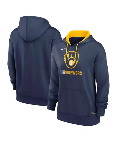 NIKE WOMEN'S NAVY MILWAUKEE BREWERS AUTHENTIC COLLECTION PERFORMANCE PULLOVER HOODIE