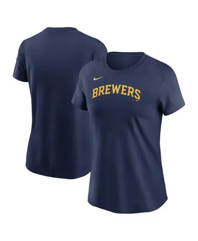 NIKE WOMEN'S NAVY MILWAUKEE BREWERS FUSE WORDMARK T-SHIRT
