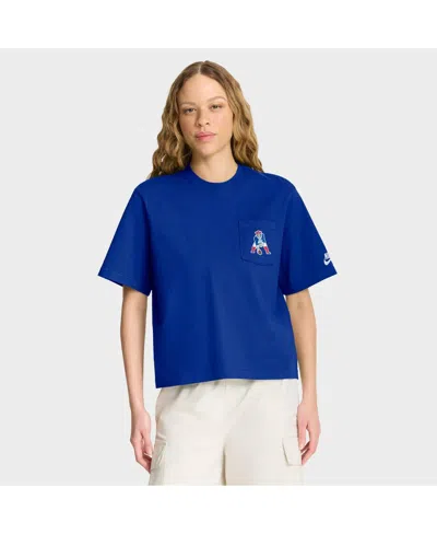 NIKE WOMEN'S NAVY NEW ENGLAND PATRIOTS REWIND POCKET BOXY T-SHIRT