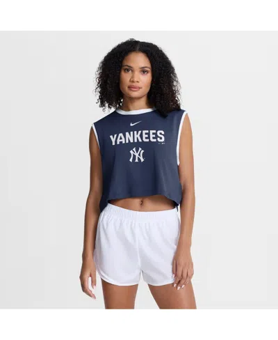 Nike Women's Navy New York Yankees Primetime Loose Dri-fit Cropped Tank Top In Blue