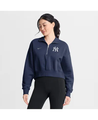 Nike Women's Navy New York Yankees Primetime Phoenix Fleece Half-zip Sweatshirt In Blue