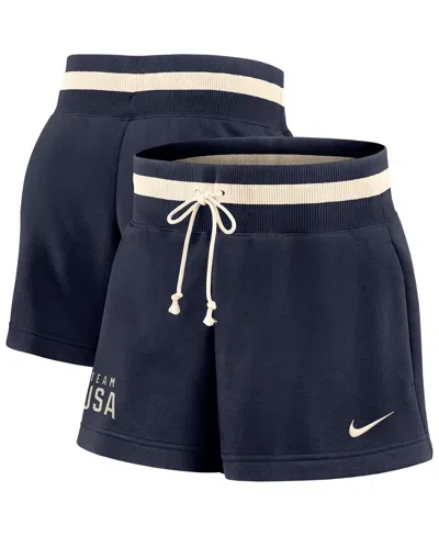 Nike Women's Navy Team Usa Phoenix Fleece High Rise Shorts In Brown