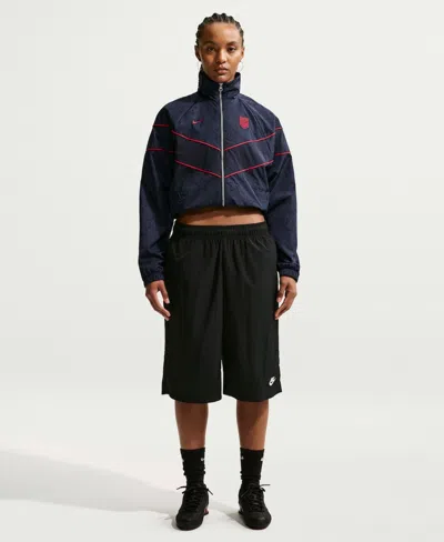 Nike Women's Navy Usmnt Windrunner Uv Woven Full-zip Jacket In Black