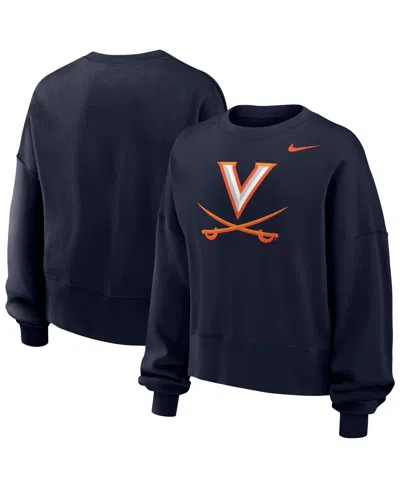 Nike Women's Navy Virginia Cavaliers Phoenix Fleece Pullover Sweatshirt In Blue