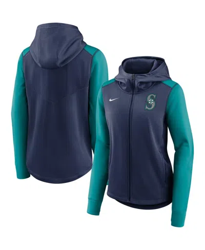 Nike Women's Navy/aqua Seattle Mariners Authentic Collection Baseball Performance Full-zip Hoodie In Navy,aqua