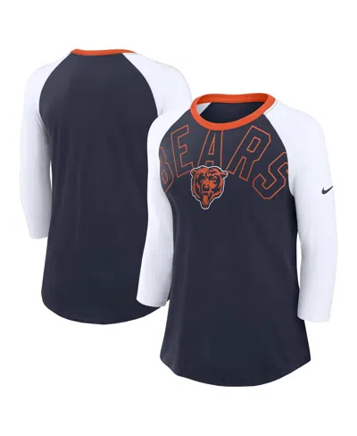 Nike Women's Navy/white Chicago Bears Knockout Arch Raglan Tri-blend 3/4-sleeve T-shirt In Navy,white