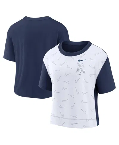 Nike Women's Navy/white Detroit Tigers Line Up High Hip Fashion T-shirt In Navy,white
