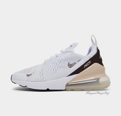 Pre-owned Nike Women's  Air Max 270 Brown Tan Sneakers Made With Swarovski Crystals Custom In White