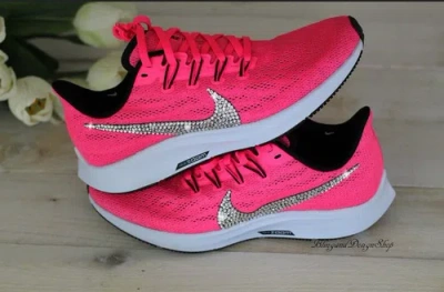 Pre-owned Nike Women's  Air Zoom Pegasus 36 Hyper Pink Shoes Made With Swarovski Crystals