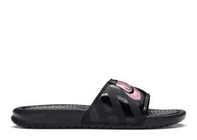 Pre-owned Nike Women's  Benassi Jdi Sneakers In Black/vivid Pink In Multi