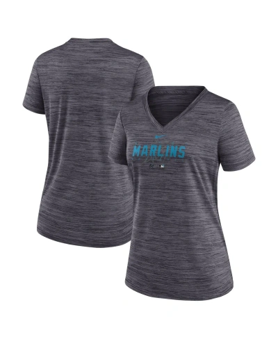 Nike Women's  Black Miami Marlins Authentic Collection Velocity Practice Performance V-neck T-shirt