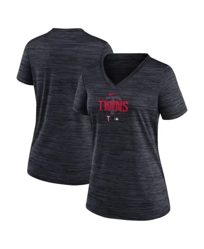 Nike Women's  Black Minnesota Twins Authentic Collection Velocity Practice Performance V-neck T-shirt
