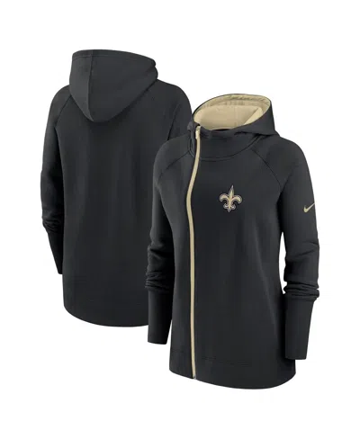 Nike Women's  Black New Orleans Saints Asymmetrical Raglan Full-zip Hoodie