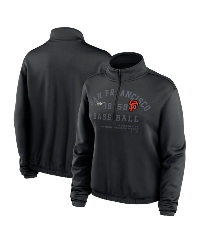 Nike Women's  Black San Francisco Giants Rewind Splice Half-zip Semi-cropped Bubble Hem Sweatshirt
