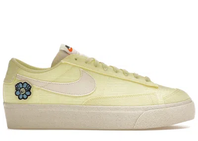 Pre-owned Nike Women's  Blazer Low Platform Se Next Nature Air Sprung Sneakers In Citron Tint/pale Ivory/black