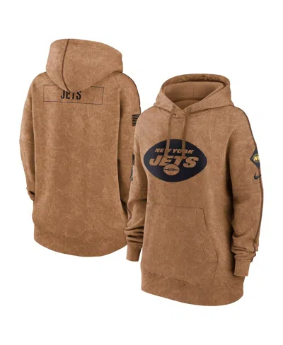 Nike Women's  Brown Distressed New York Jets 2023 Salute To Service Pullover Hoodie
