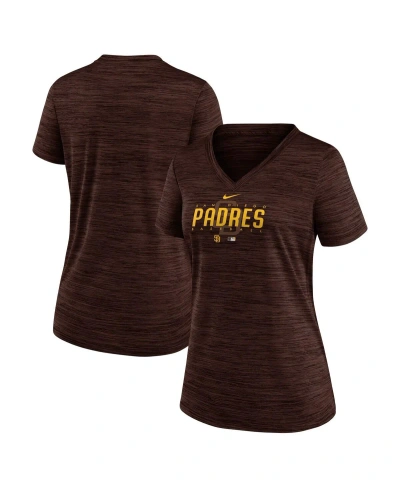 Nike Women's  Brown San Diego Padres Authentic Collection Velocity Practice Performance V-neck T-shir