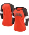 Nike Women's  Cleveland Browns Heathered Orange And Brown Football Pride Slub 3/4 Raglan Sleeve T-shi In Heathered Orange,brown
