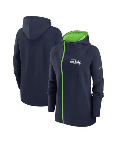 Nike Women's  College Navy Seattle Seahawks Asymmetrical Raglan Full-zip Hoodie