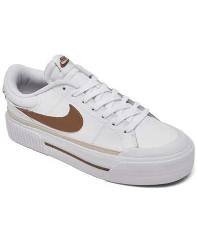 Nike Women's  Court Legacy Lift Sneakers White Brown Platform Shoes Zap2282