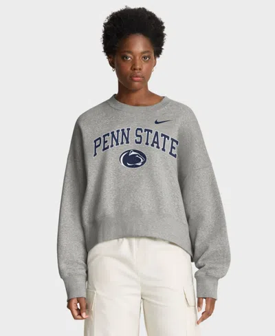 Nike Women's  Heather Gray Penn State Nittany Lions Oversized Phoenix Arch Pullover Sweatshirt