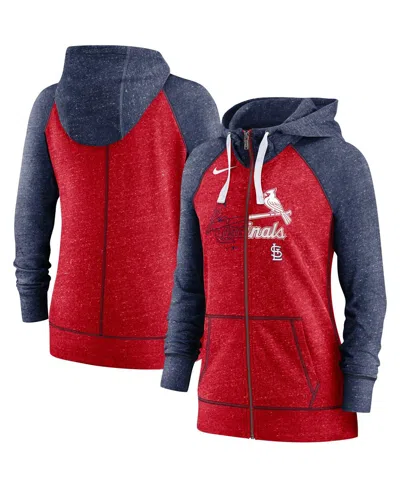 Nike Women's  Heathered Red And Heathered Navy St. Louis Cardinals Split Wordmark Gym Vintage Raglan In Heathered Red,heathered Navy
