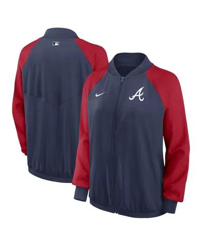 NIKE WOMEN'S NIKE NAVY ATLANTA BRAVES AUTHENTIC COLLECTION TEAM RAGLAN PERFORMANCE FULL-ZIP JACKET