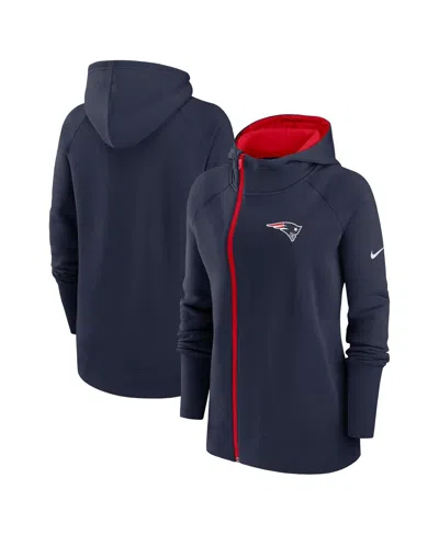 Nike Women's  Navy New England Patriots Asymmetrical Raglan Full-zip Hoodie