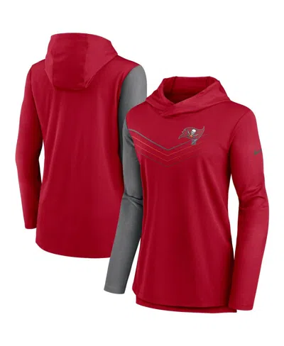 NIKE WOMEN'S NIKE RED AND HEATHERED CHARCOAL TAMPA BAY BUCCANEERS CHEVRON HOODIE PERFORMANCE LONG SLEEVE 