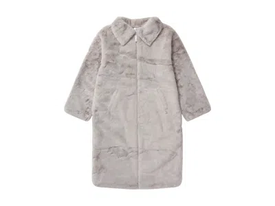 Pre-owned Nike Women's  Sportswear Essentials Plush Faux Fur Long Jacket In Light Iron Ore/light Bone/sail
