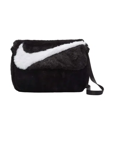 Pre-owned Nike Women's  Sportswear Futura 365 Faux Fur Crossbody Bag (1l) In Black/white In Multi