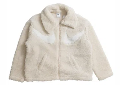 Pre-owned Nike Women's  Swoosh Fullzip Sherpa Jacket In Beige/white