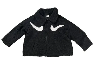 Pre-owned Nike Women's  Swoosh Fullzip Sherpa Jacket In Black/white In Multi