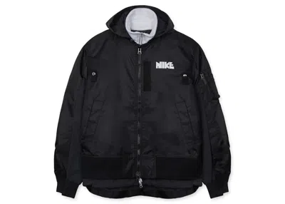 Pre-owned Nike Women's  X Sacai Layered Bomber Jacket In Black (womens)