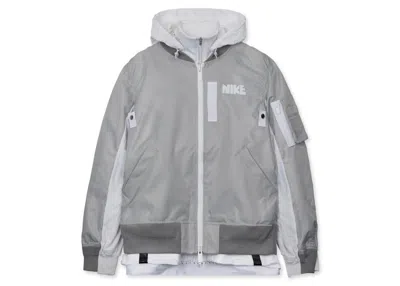 Pre-owned Nike Women's  X Sacai Layered Bomber Jacket In Grey Fog (womens)